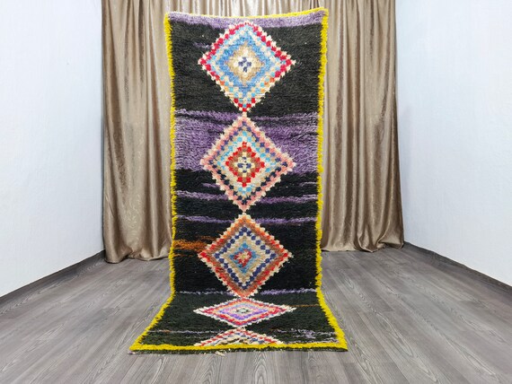 Gorgeous Moroccan Runner  Black Rug - Authentic boujaad runner rug - berber Colorful Runner Rug - Moroccan Runner Rug - Area runner rug