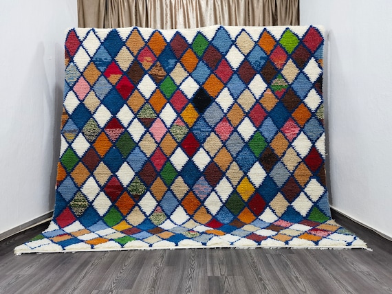 Checkered Runner Rug - Moroccan Boujaad Rug - Custom Rugs For Living Room - Soft Area Rug - Handmade Home Decor - Morrocan Rug Bohemian