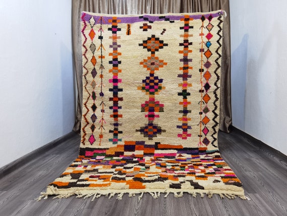 Custom Fabulous Boujaad Rug - Moroccan Rug Hand Knotted  - All Wool Berber Rug - Teppich Marokko  -  Bohemian Decor Bedroom- Beni Ourain Rug