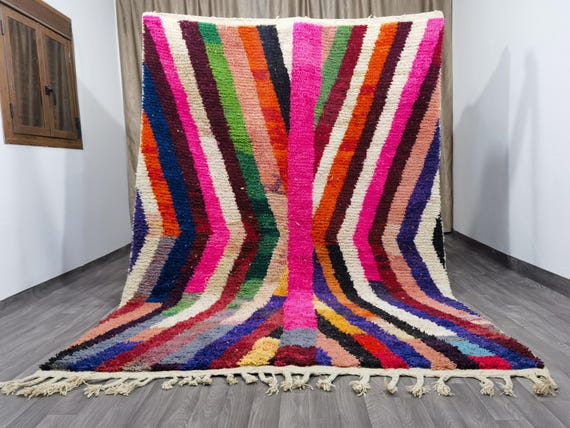 Handwoven Wool Berber Rug: Abstract Colorful Boho Decor