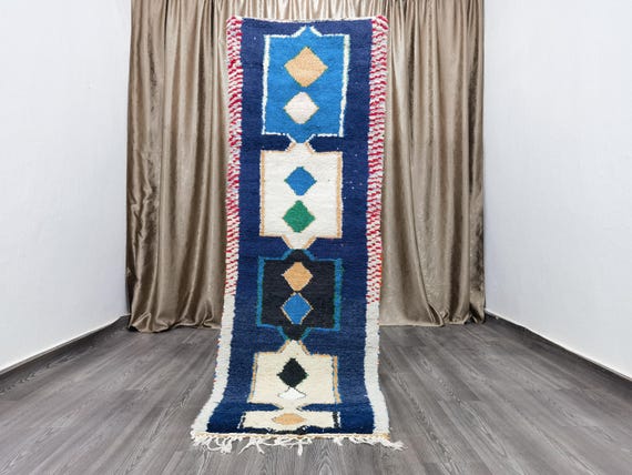 Boujaad Runner 2.5x7.8 Ft - Blue Runner Rug - Tribal Runner Rug - Unique Runner Rug - Moroccan Berber Rug - Blue Hallway Runner