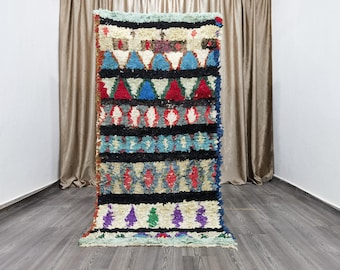 Kleurrijk berberloperkleed – handgeknoopte Marokkaanse boucherouite, 3,3 x 6,7 ft