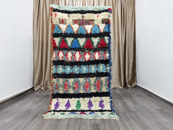 Moroccan Runner Rug - berber Colorful Runner Rug -Berber Runner Carpet - Authentic boujaad runner rug - Colorful Boucherouite rug 3.3x6.7 Ft