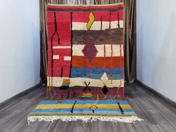 New Berber Design Hand - Colorful Art Rugs - Living Room Decor - Beni Ourain Rug - Authentic Moroccan Rug - Genuine Wool Rug - Berber Carpet