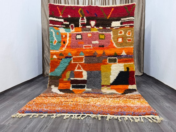 Unique Moroccan Orange Rug - Handmade Morrocan Rug, Authentic Berber Rug, Bohemian Style Rug For Living Room .