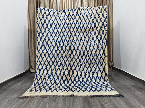 Beni Ourain Rug, Moroccan Berber Rug, Traditional Moroccan Carpet, Handmade Wool Rug, Blue Rug For Your Living Room, Handwoven Area Rug