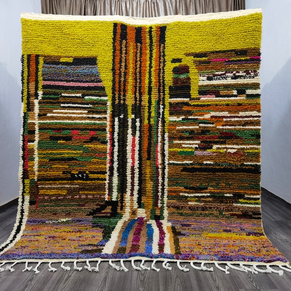 Colorful Beni Mrirt Rug, Handwoven Wool Shaggy Rug, Moroccan Artwork