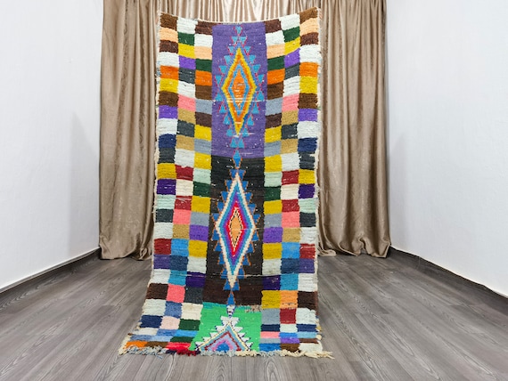 Vintage Moroccan Boujaad Rug, Hand-Knotted Cotton Berber Runner (6x2.85 ft)