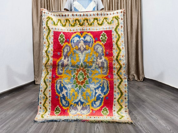 Vintage Boujaad Rug: 3x4.1 ft Authentic Moroccan Hand-Knotted Shag