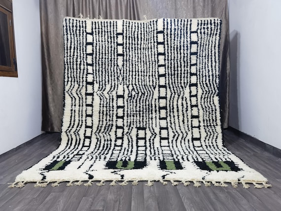 Moroccan Wool Rug – Handwoven Berber Shag Rug with Geometric Texture .