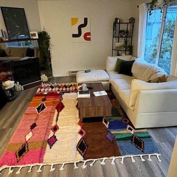 Unique Multicolored Rug - Custom Fabulous Boujaad Rug - Moroccan Berber Rug  - Beni Ourain Rug - Handmade Rug - Traditional Moroccan Carpet