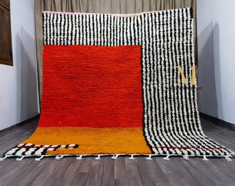 Handgefertigter Oranger Marokkanischer Teppich - Original Berber Wollteppich