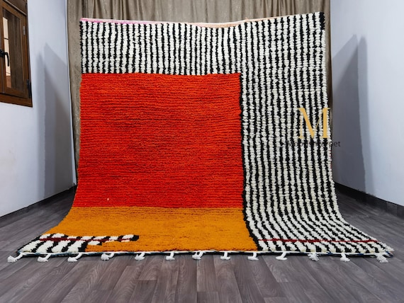 Handmade Orange Moroccan Rug - Authentic Berber Wool Rug