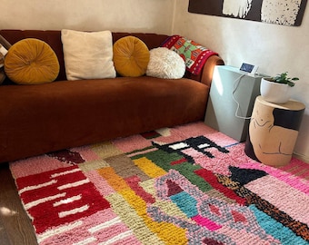 Handmade Moroccan Pink Wool Rug – Custom Bohemian Decor