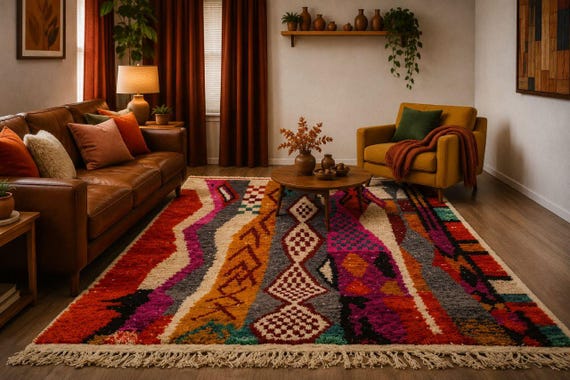 Handmade Orange Moroccan Rug – Boho Berber Area Rug
