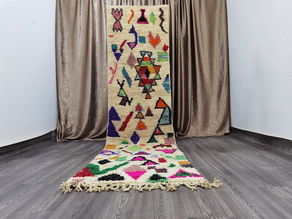 Moroccan Colorful runner , Custom Size rug , Handmade Wool runner , Boujaad Runner rug , shaggy wool rug , Authentic Moroccan Rug .