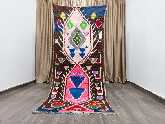 Vintage Boujaad Wool Rug Runner, Hand-Knotted Berber Rug (244x100cm)