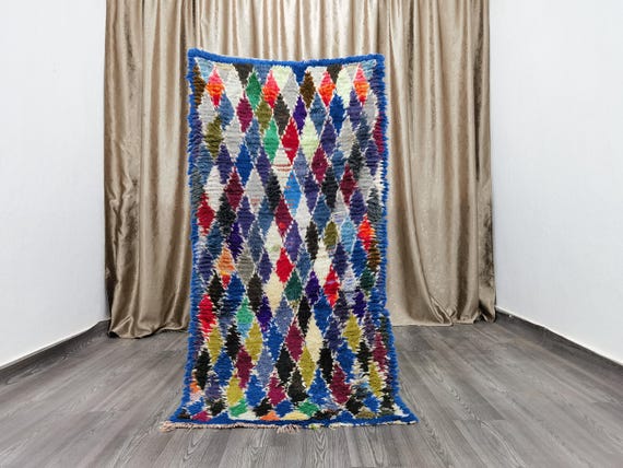 Chekered Rug Authentic Moroccan rug - Colorful Rug 2.7x5.6 ft - Teppish Marokko - Plush Soft Rug - Abstract Rug - Oriental Rug
