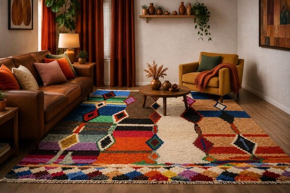 Handmade Orange Moroccan Rug – Boho Berber Area Rug .