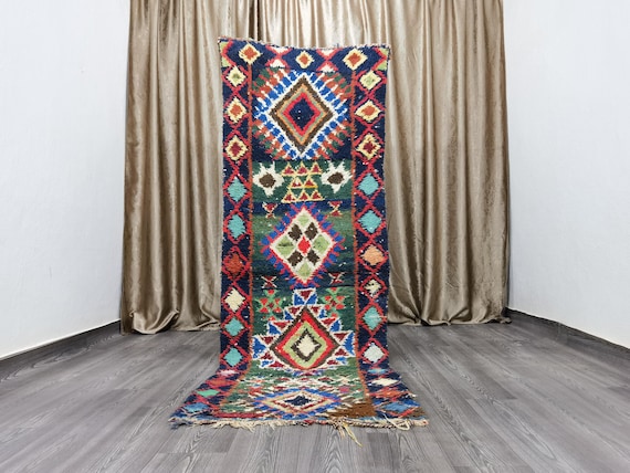 Boujaad Runner 2.7x7.9 Ft - Green Runner Rug - Tribal Runner Rug - Unique Runner Rug - Moroccan Berber Rug - Green Hallway Runner
