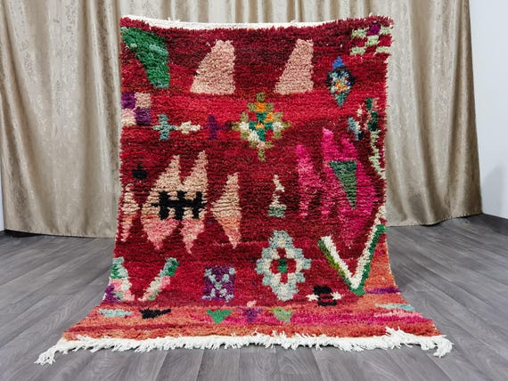 Unique Moroccan Red Rug - Handmade Morrocan Rug, Authentic Berber Rug, Bohemian Style Rug For Living Room .
