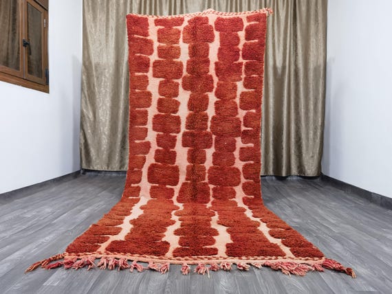 Handmade Berber Boujad Wool Rug, Pink Red Moroccan Decor