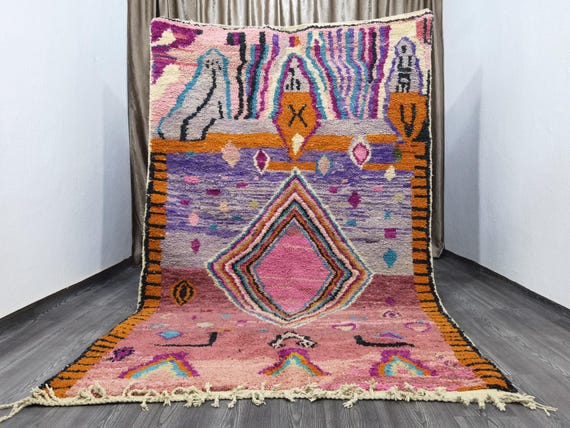 Handmade Berber Boujaad Statement Carpet - Multicolor Moroccan Wool Rug .