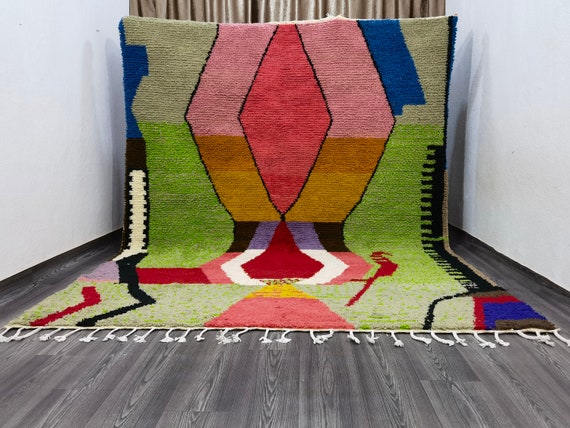 Custom Rugs For Living Room - Boujaad Moroccan Rug - Green Rug Modern Decor - Handmade Home Decor - Morrocan Rug Bohemian - Soft Area Rug