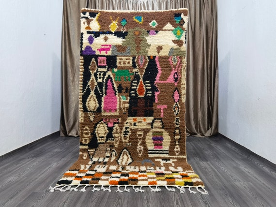 AMAZING Beni Ourain Rug -  Brown And Pink Rug - Brown Rug - Living Room Rug - Azilal Berber Rug - Brown wool Beniourain Carpet - Pink Rug