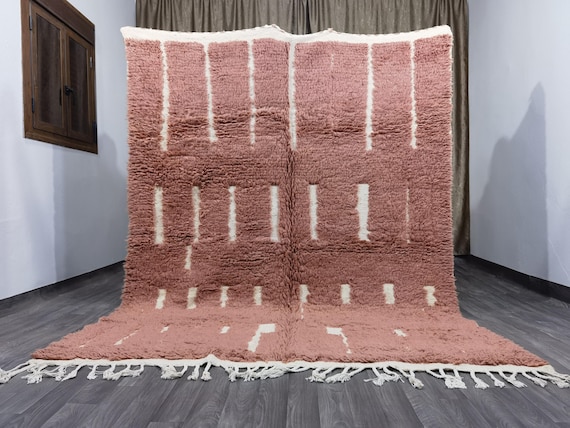 Slate Rose Moroccan Wool Rug - Dusty Pink Beni ourain Carpet - Soft Shaggy Area Rug .