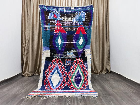 Hand-Knotted Wool Boujaad Runner Rug: 3.5x7.2 Ft Purple Tribal Hallway Rug