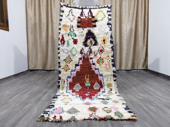 White Boucherouite Vintage Moroccan Runner Rug, Moroccan Vintage rug, Colorful Runner rug, Traditional runner rug, Berber runner rug