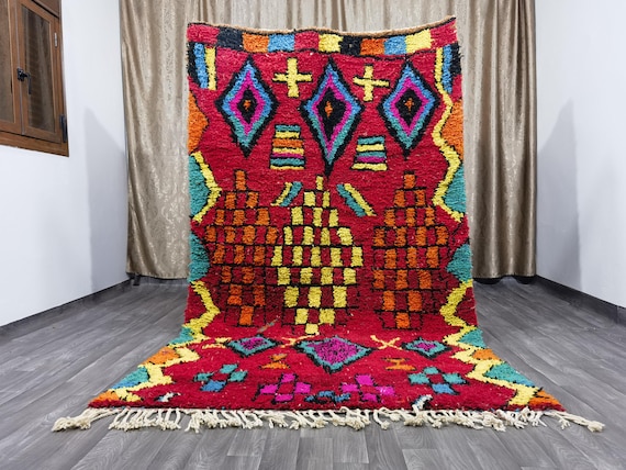 Gorgeous Red Rugs For Living Room - Soft Area Rug - Moroccan Handmade Rug, Tribal Berber Rug, Unique Colorful boujaad Rug