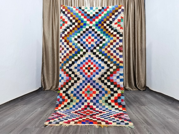 Boujaad Runner Rug 3.3x7 FT -  Handmade Berber Runner Rug - Vintage Carpet - Multicolored Runner - Hand Knotted Runner 3x7 Ft .