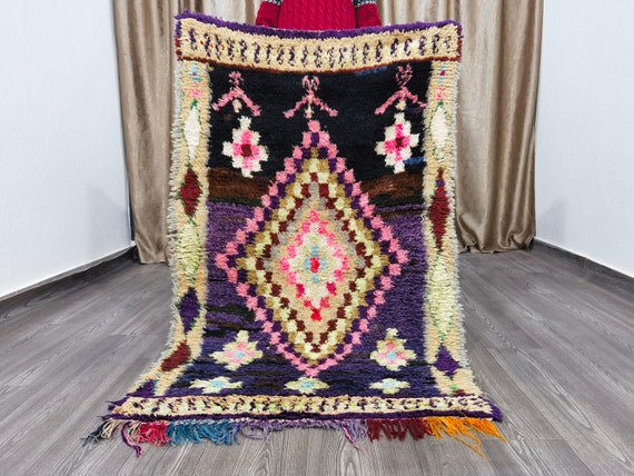 Vintage Moroccan Azilal Rug: Colorful Hand-Knotted Cotton Rug (3.3x5.3 Ft)