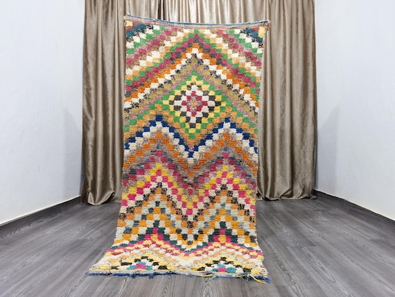 Moroccan Rug Runner - Checkered Runner Rug - Shag Berber Rug - Berber Runner Carpet - Hand Woven Rug - Unique runner rug - Boucherouite Rug