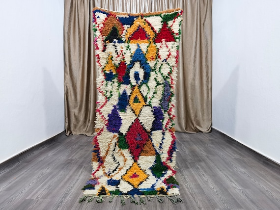 Vintage Boujaad Rug Runner 2.5x6.7 ft, Bohemian Moroccan Colorful Area Rug, Boho Style Runner Rug .