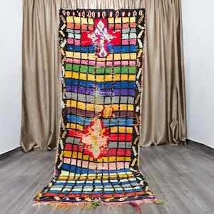 2,9 x 8,4 pi - tapis berbère coloré, tapis marocain Azilal, design unique, beau tapis tribal, meubles faits main, décoration bohème.
