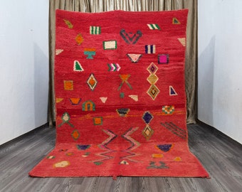 Handmade Red Moroccan Wool Rug, Beni Ourain Berber Rug