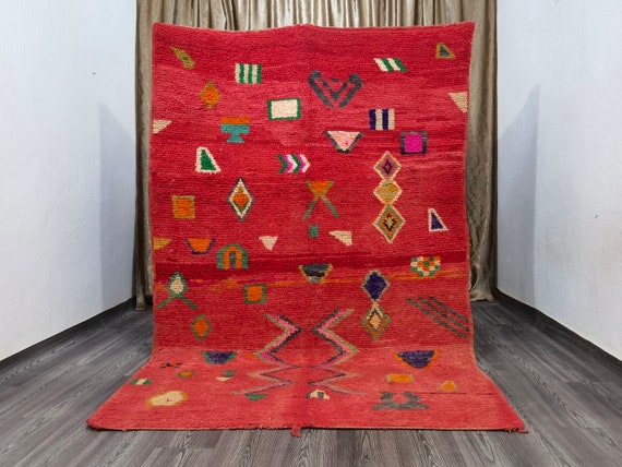 Handmade Red Moroccan Wool Rug, Custom Berber Beauty: Beni Ourain Craftsmanship for a Unique and Authentic Touch to Your Space.