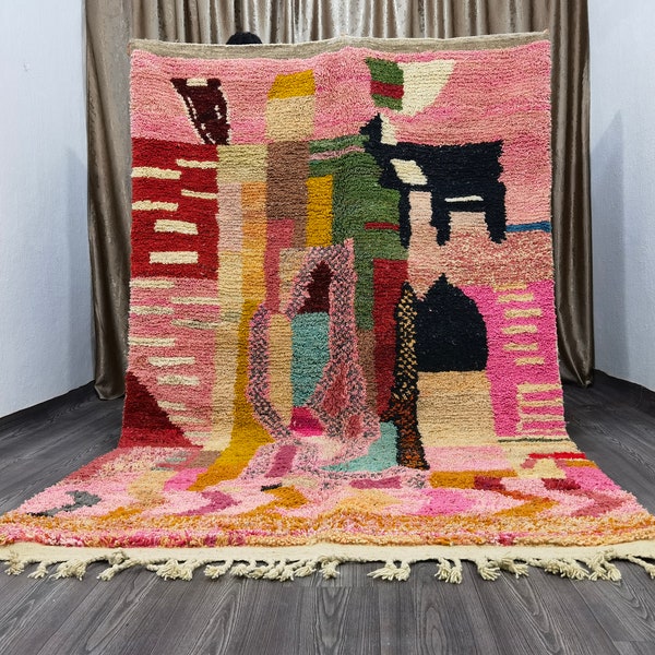 Amazing Moroccan Pink Rug - Custom Bohemian Rugs - Wool Rug Green - Quality Handmade Morrocan Rug - Personalize Gifts For Home Decor