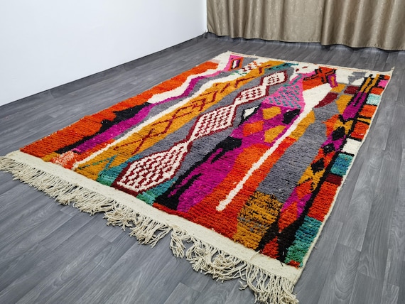 Hand-Knotted Boujaad Moroccan Wool Rug – Orange Bohemian Decor