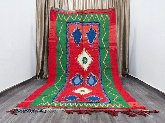 Amazing Vintage Moroccan Boujad Rug 5.8×11 Ft - Rugs For Living Room -  Woven Azilal Rugs - Unique Geometric Rug - Berber Woven Area Rug .