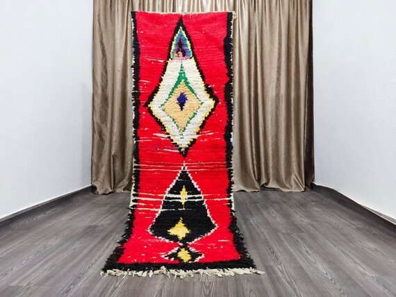 Hand-Knotted Wool Berber Runner Rug – 2.5x7.9 Ft, Boho Home Decor