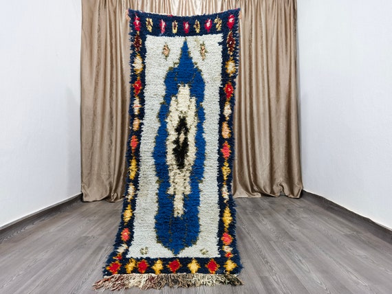 Vintage Blue Boujaad Rug – Hand-Knotted Moroccan Berber Carpet