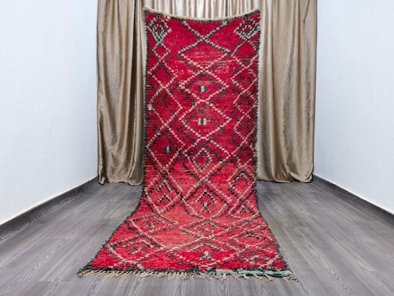 Red Runner Rug, Boujaad rugs, Moroccan rug, Hallway Runners Extra Long Kitchen, Boho Rug Runner, 3.3x9.3 ft (284 x 100 cm) .