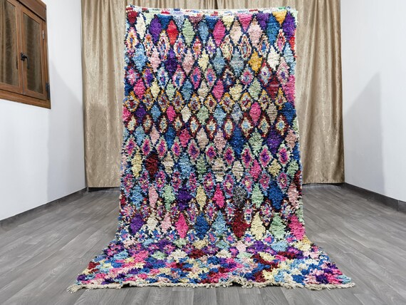 Boucherouite runner rug, Moroccan Vintage rug, Colorful Runner rug, Traditional runner rug, Morocco runner rug 4.6x8.6 FT ( 141 X 262 Cm) .