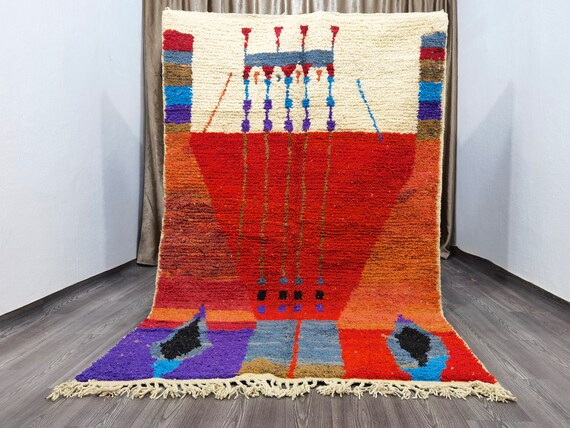 Custom Red rug - Rug for living room -  Traditional Moroccan rug - Moroccan Vintage rug - Mustard and Red Rug - Tapis Berber