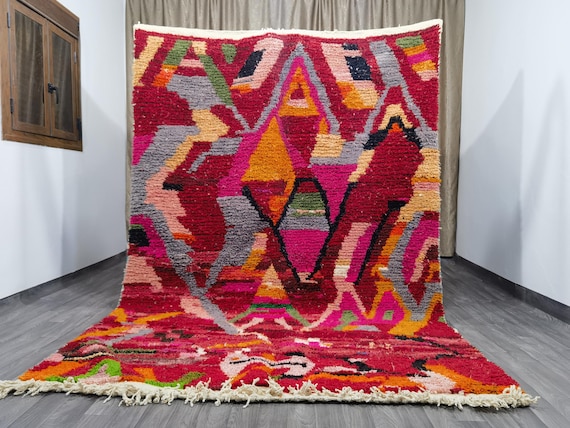 Gorgeous Custom Rugs For Living Room, Boujaad Moroccan Rug, Soft Area Rug, Morrocan Rug Bohemian, Wool Pink Shaggy Rug, Red Kitchen Rugs