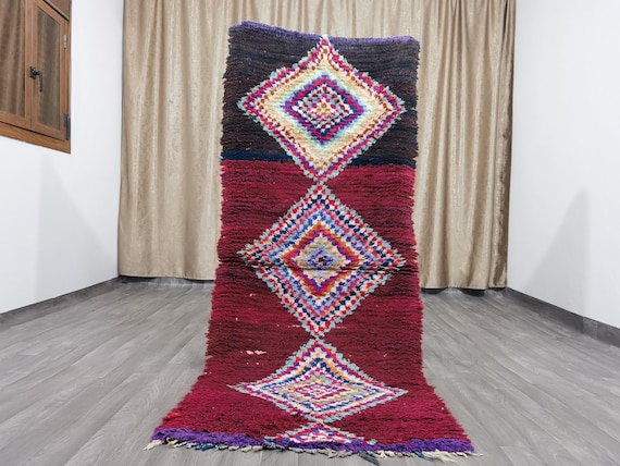 Vintage Hand-Knotted Moroccan Rug: Colorful Cotton Berber Rug (2.9x7.2 ft)